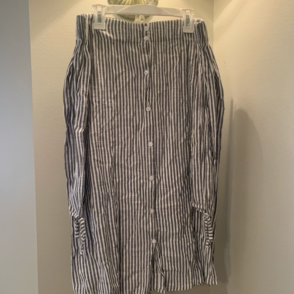 Off the Shoulder Button Down Blue Stripe Dress